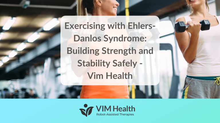 Background image of women exercising. with text in a white box that reads: exercsing with ehlers-danlos syndrome: building strength & stability safely