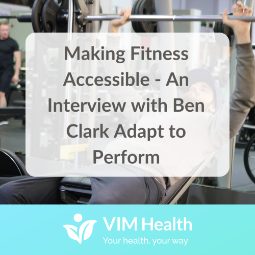 Background image of Ben clark using dumbell weights as chest press. HIs wheel chair is just beside him.